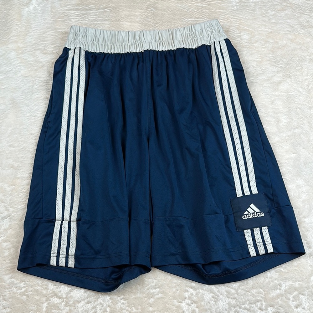 Adidas Men's Navy Athletic Shorts with White Accents